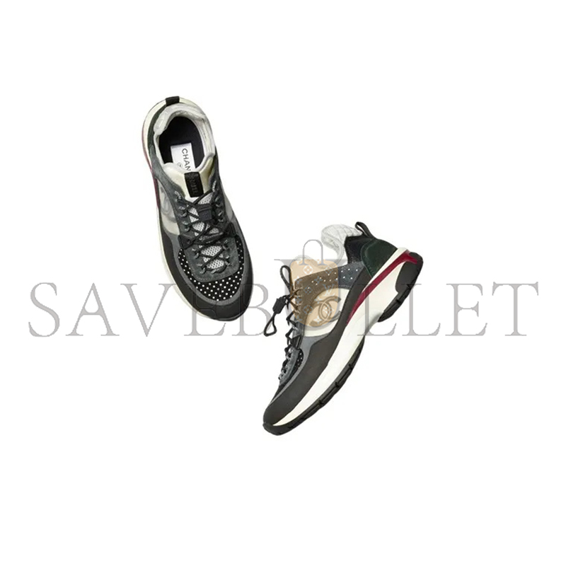 CHANEL SNEAKERS FABRIC, SUEDE CALFSKIN, MESH & FABRIC BLACK, DARK GRAY, WHITE & LIGHT GRAY G39488 Y56142 K4948 CHANEL SNEAKERS FABRIC, SUEDE CALFSKIN, MESH & FABRIC BLACK, DARK GRAY, WHITE & LIGHT GRAY G39488 Y56142 K4948